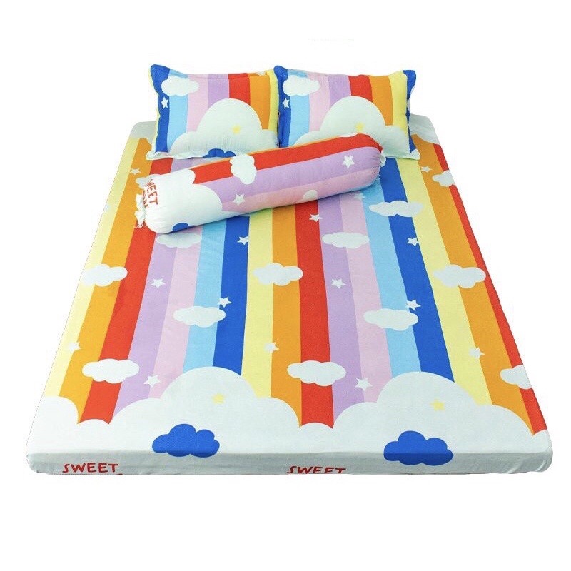 Bộ Ga Chun Kèm 2 Vỏ Gối Đầu Coton Poly Mềm Mát Mịn Đủ Size 1m6/1m8/2m2