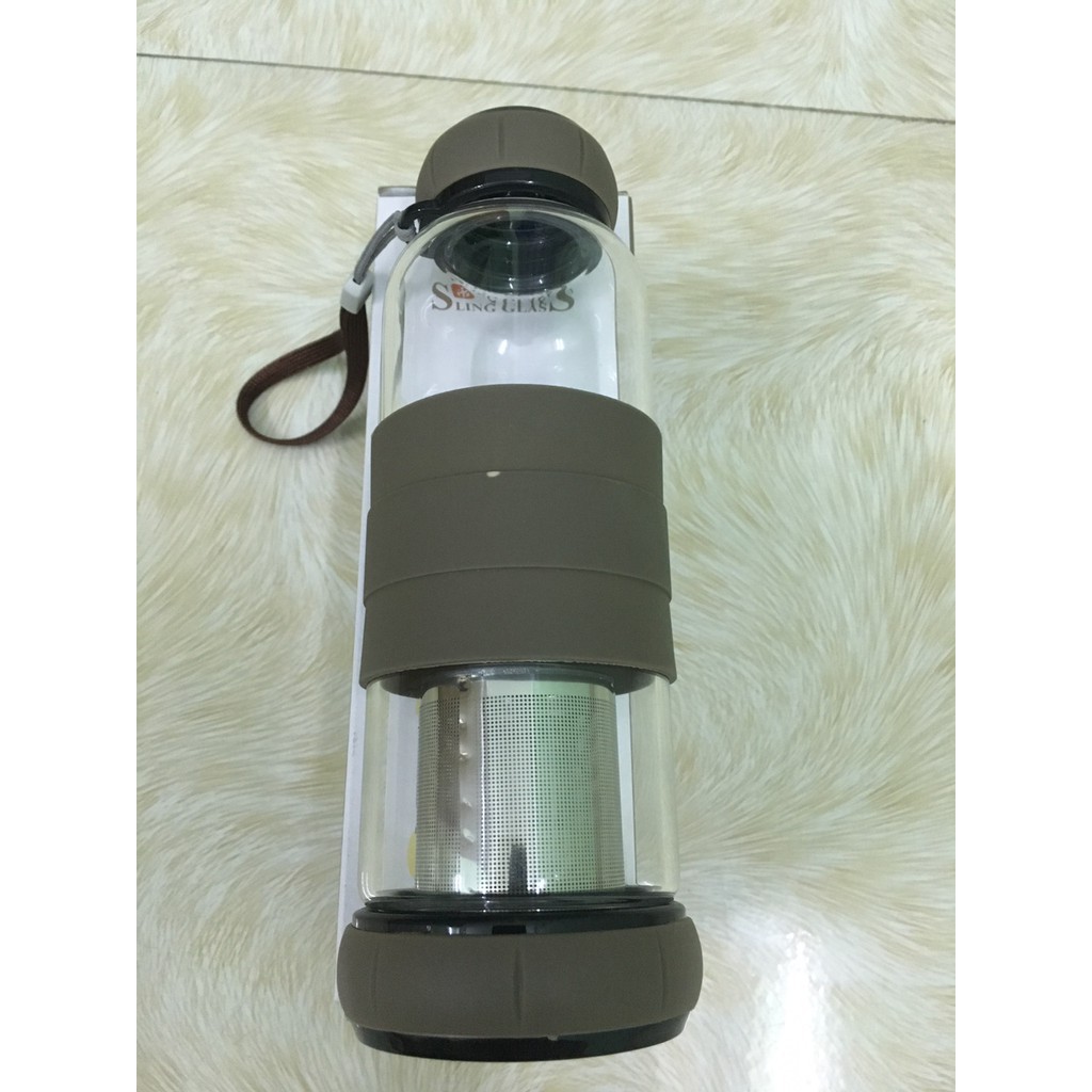 Bình pha trà thủy tinh 420ml có tay cầm silocon