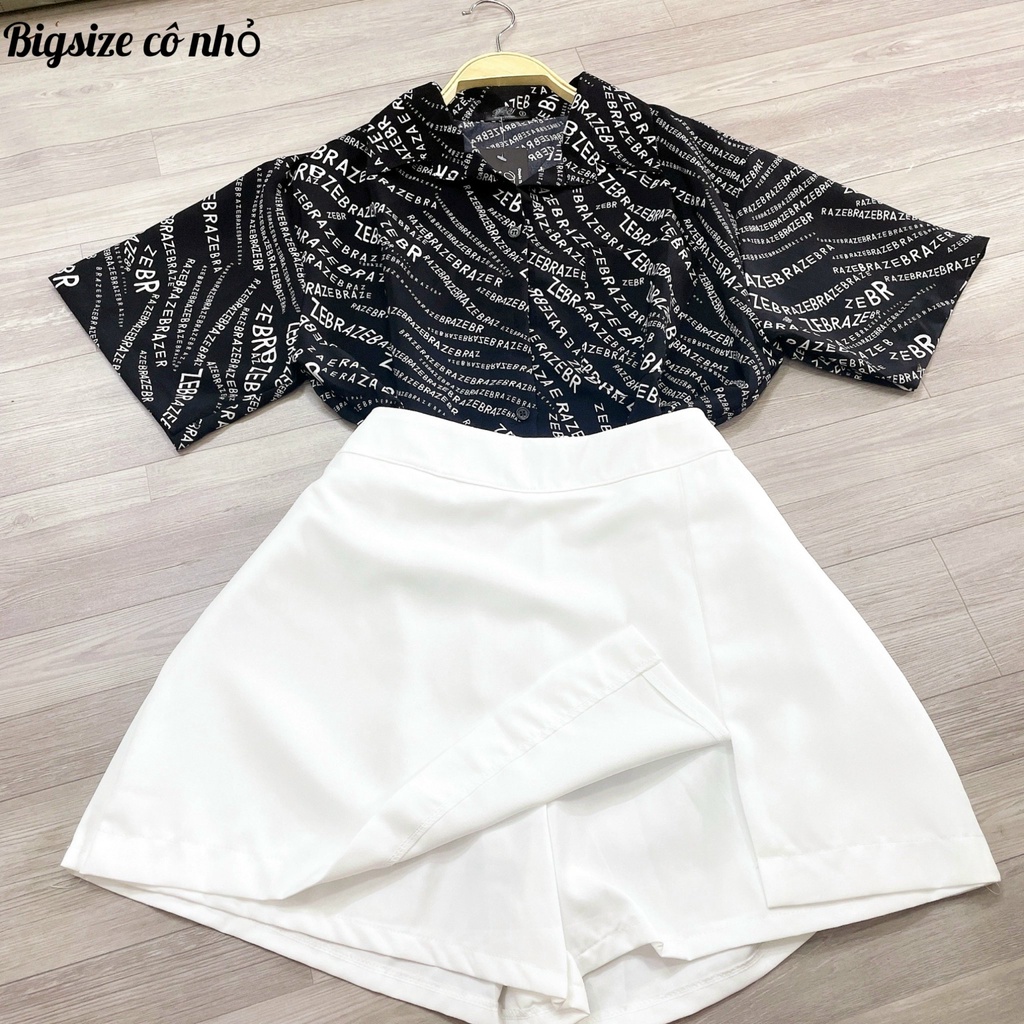 Áo Sơ Mi Họa tiết Nữ Bigsize tay ngắn chất liệu vải kate lụa mát xinh, Áo Sơ Mi Kiểu Công Sở MÃ SMHT CHU