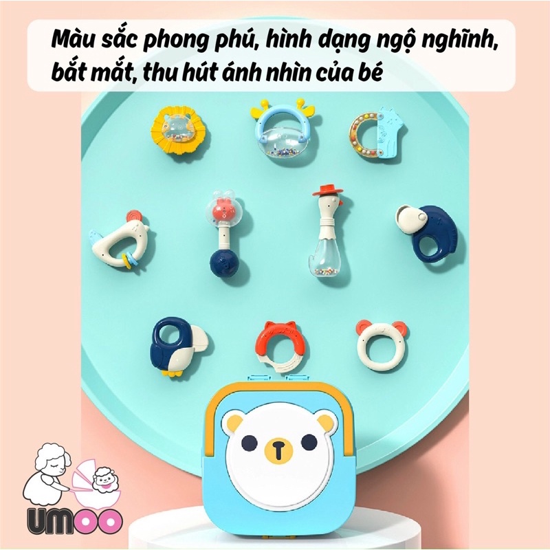 Set xúc xắc gặm nướu Umoo 8 món 2020 -2022 chính hãng