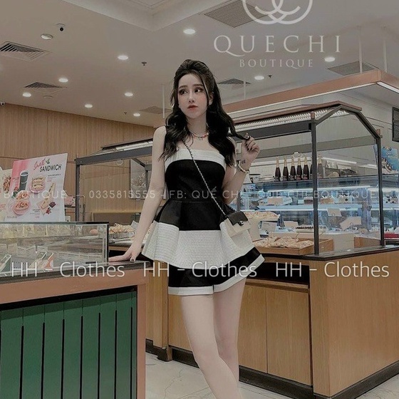 Sét bộ babydoll hai dây dáng xòe xếp ly phối quần đùi ống rộng xinh xắn dạo phố