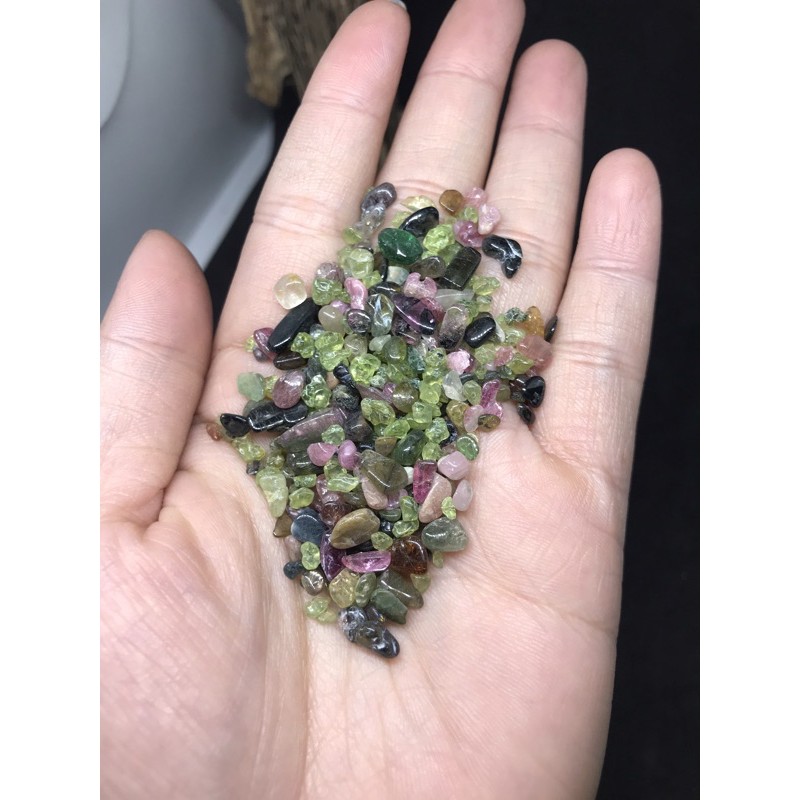 Vụn mix Peridot và Tourmaline đa sắc túi 20g thanh tẩy phong thuỷ