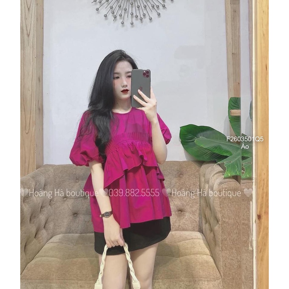 Áo len hồng dáng ngắn cổ tròn tay dài hàng chuẩn đẹp QC!