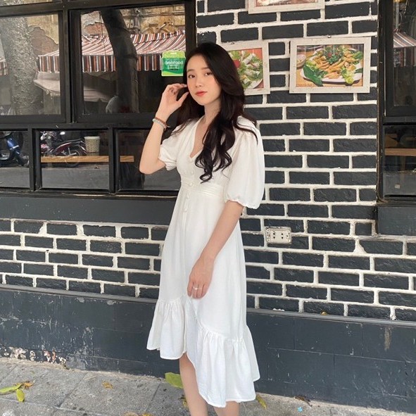 [XẢ LỖ] VÁY ĐẦM NỮ - Hàng thiết kế 2 lớp vải đũi tay bồng dáng xinh 3 màu  đen, trắng, be | BigBuy360 - bigbuy360.vn