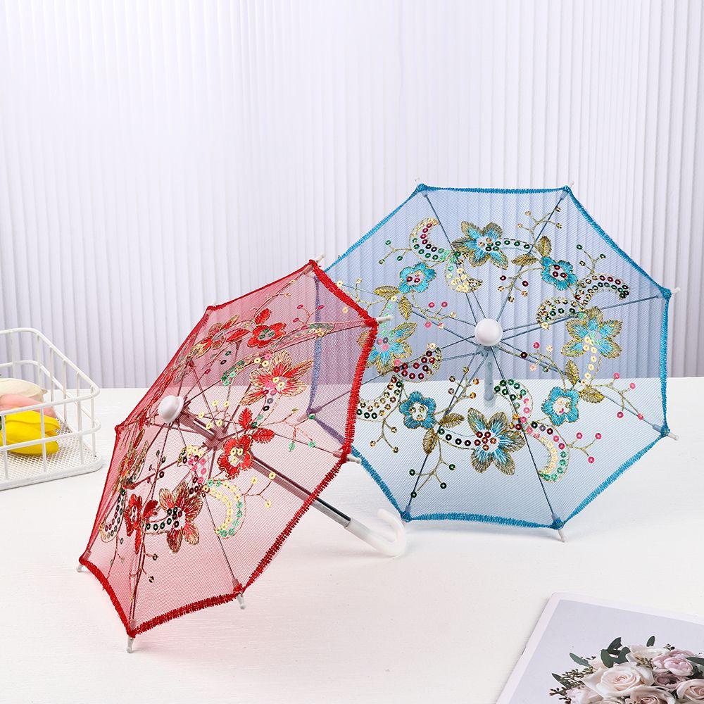 Dù Che Mưa Mini Thêu Ren Hoa Dành Cho Búp Bê