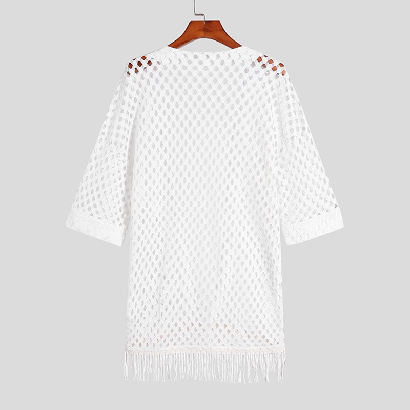 Áo Khoác Kimono Tay Lỡ Phối Tua Rua Thiết Kế Độc Đáo Cho Nam