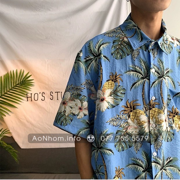 Áo Sơ Mi Đi Biển Mềm Mát - Thơm Dứa Cây Dừa - Đủ Size Nam Nữ, Hoạ Tiết Hoa Lá Trái Cây Hawaii #AB044