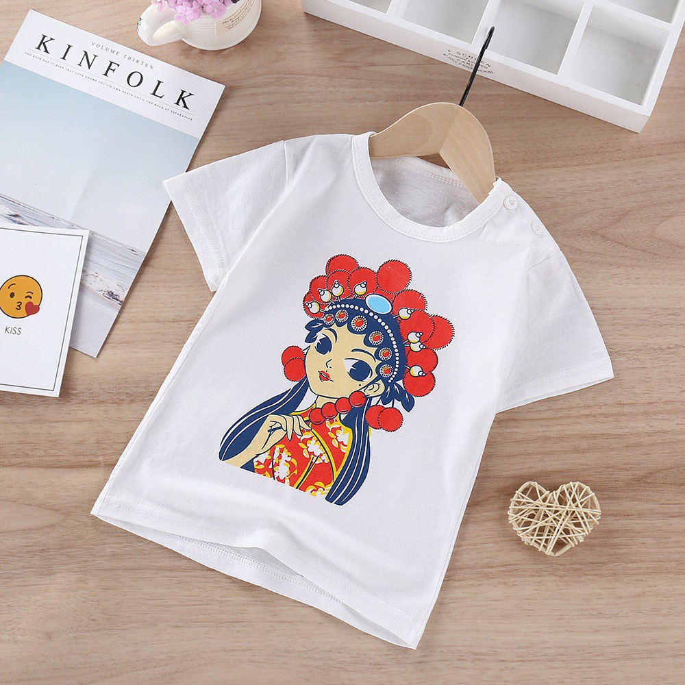 Áo thun tay ngắn cổ tròn chất liệu cotton thoáng khí thấm hút mồ hôi phong cách hàn quốc cho bé