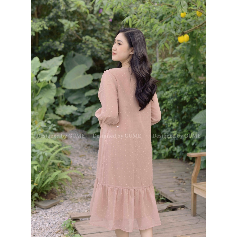 Váy Bầu Công Sở - Đầm Bầu GUME 3 màu nâu,xanh,trắng đuôi cá dáng maxi chất vải voan hạt size từ 40-100kg GM017