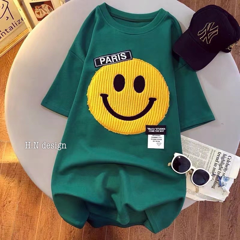 Áo thun nữ, Áo phông nữ hình mặt cười thêu nổi hàng QCL1