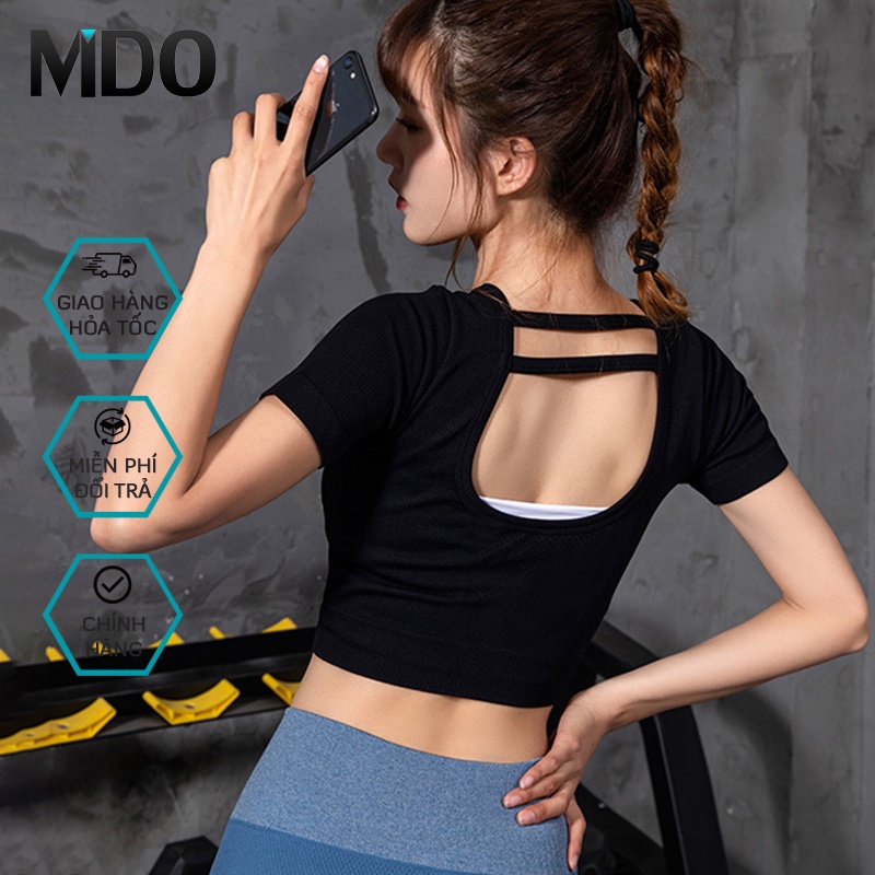 Áo tập gym nữ cao cấp Mido A80 áo croptop tập gym lưng đan dây, tôn v1 che khuyết điểm tốt