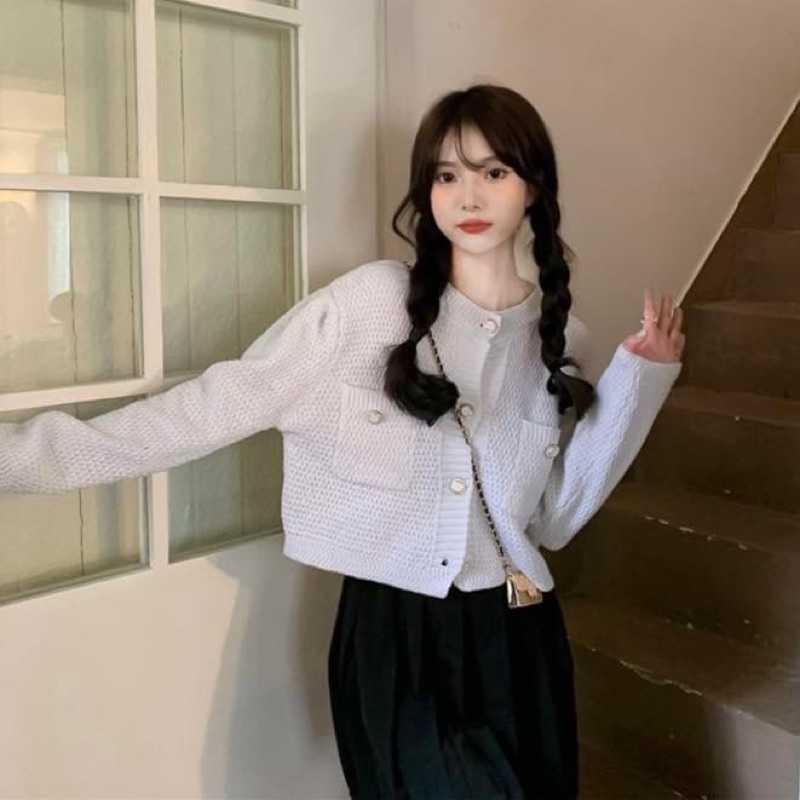 Áo kiểu tay dài nữ len dệt trơn oversize form rộng tiểu thư- Order taobao quảng châu