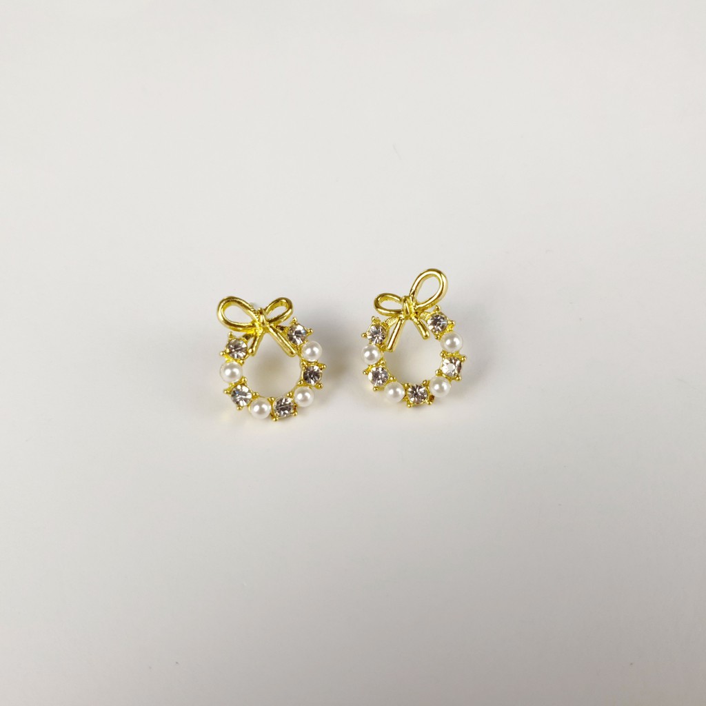 Bông tai nữ nơ nhỏ đính đá xinh xắn TOBI STORE khuyên tai tròn nhỏ xinh đơn giản nữ tính TB296