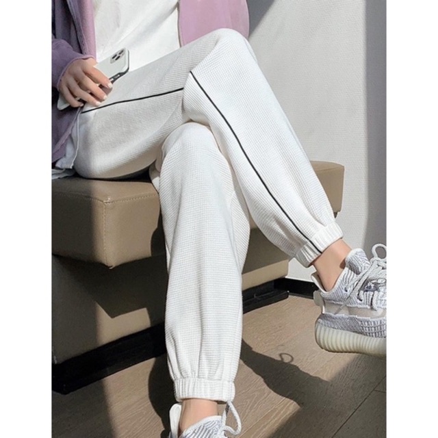 Quần Jogger Nữ Bo Gấu viền sọc thể thao vải tổ ong dày m606