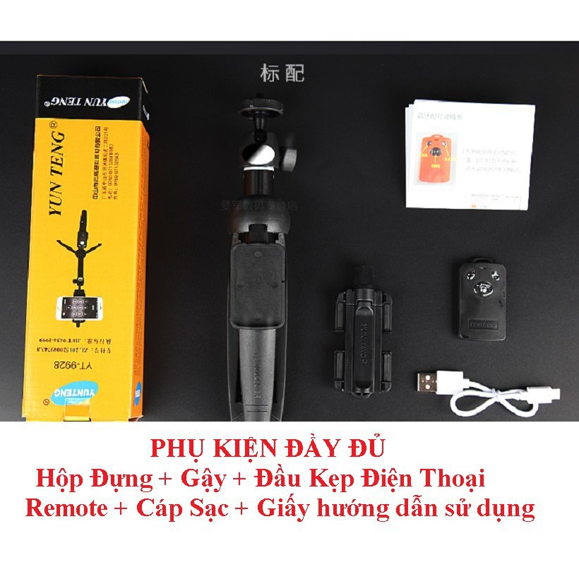 Gậy Chụp Ảnh Selfie Kiêm Tripod Đa Năng Yunteng YT-9928 tích hợp kẹp điện thoại và Remote Bluetooth, gọn nhẹ, cứng cáp.