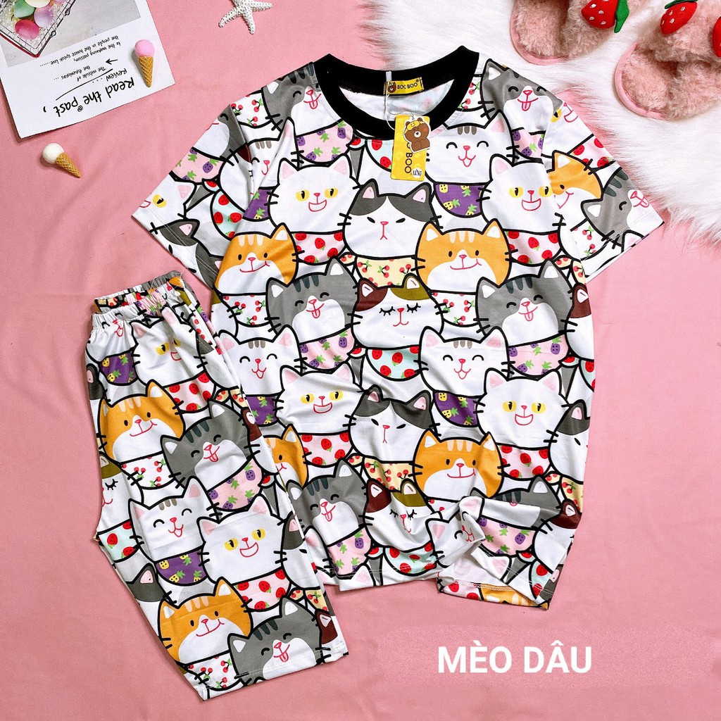 Set trang phục pijama đồ ngủ đồ bộ in 3D quần lửng thun lạnh thái Freesize