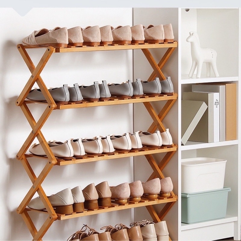 Kệ Để Giày Dép Nhiều Tầng Gỗ Tre, Gấp Xếp Gọn Nhẹ, Không Cần Lắp Ráp