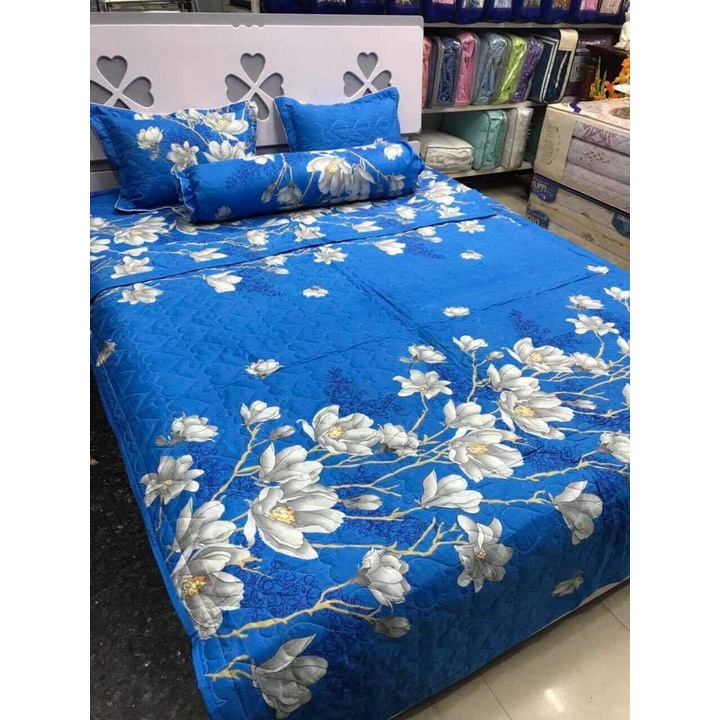 Bộ Ga gối 1m5x2m1 ga 2 vỏ gốiCotton Poly,có trên 50 mẫu,MẪU HOA LAN TRẮNG NỀN XANH