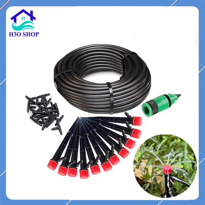 Bộ 10-20-30 đầu tưới nhỏ giọt 8 tia đầy đủ béc và phụ kiện, bộ tưới cây tự động tùy chọn số lượng béc