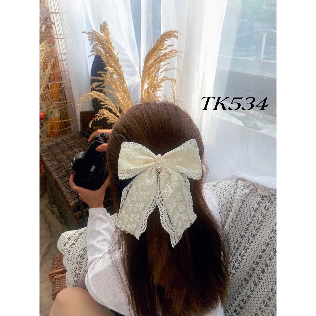 KẸP TÓC ĐÍNH NƠ LỤA REN - HÀNG THIẾT KẾ CAO CẤP