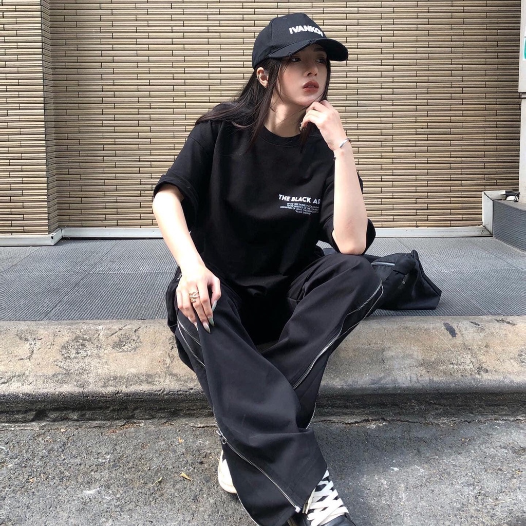 Áo thun tay lỡ The Black Adams, Áo thun unisex nam nữ form rộng oversize chất liệu Cotton