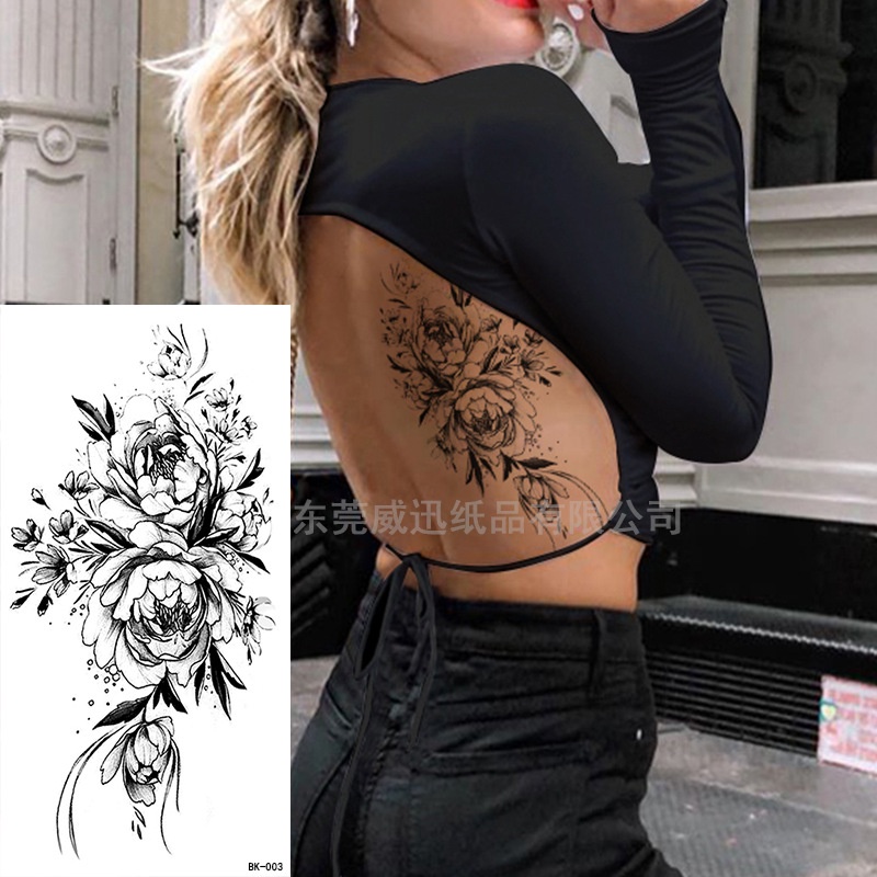 Hình xăm dán tạm thời Ahellogirl chống thấm nước hình hoa hồng trắng đen