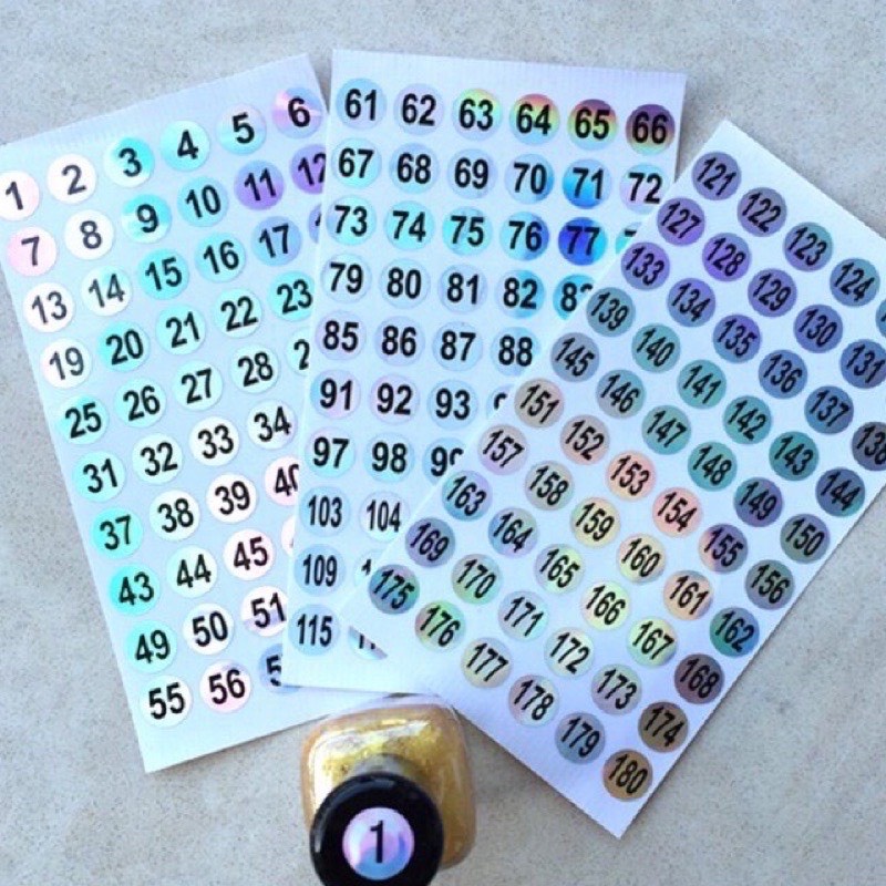 Set 60 miếng dán số chai sơn In194 chất liệu cao cấp 7 màu , 1 - 300, kt 1cm