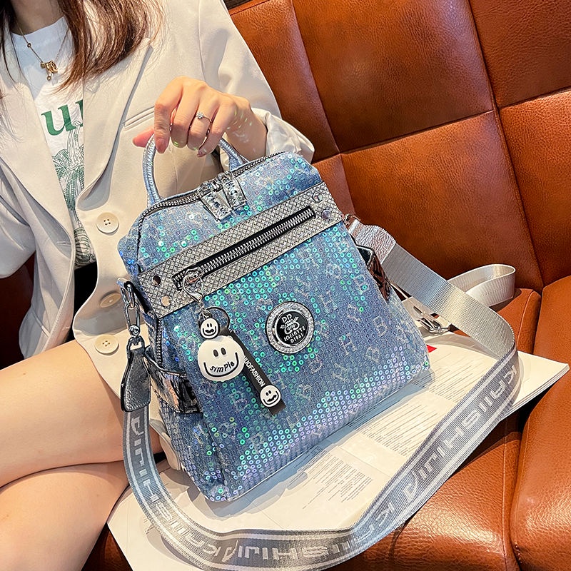 Thời Trang Ba Lô Da Đính Kim Sa Lấp Lánh Phong Cách Châu Âu Cho Nữ