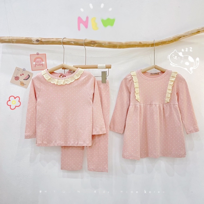 Bộ Cotton Dài Tay Cổ Viền Điệu Đà Cho Bé Gái