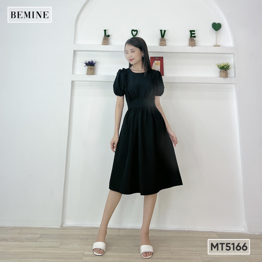 Đầm tay phồng ngắn có bèo 2 bên BEMINE MT5166DEN