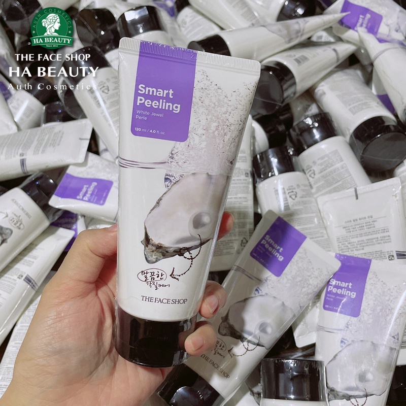 Tẩy tế bào chết mặt The Face Shop ngọc trai Hàn Quốc Smart Peeling White Jewel 120ml trắng da da chết Hà Beauty
