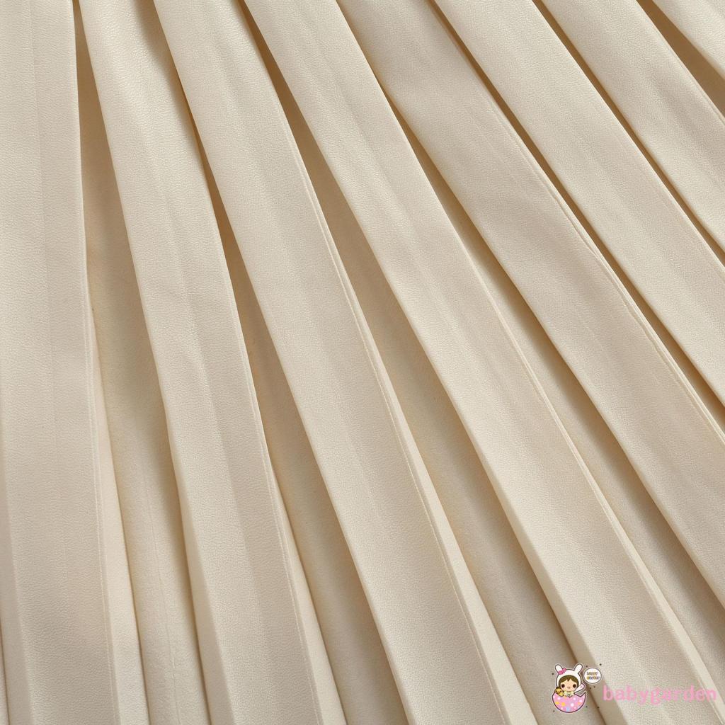 Chân váy da xếp ly lưng thun co giãn màu trơn dành cho bé gái