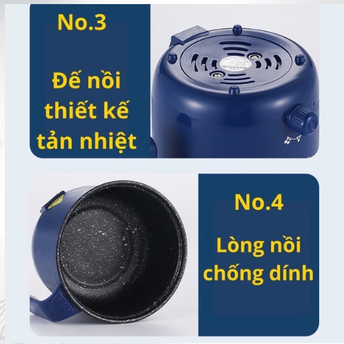 Nồi Lẩu Điện Mini, Ca Nấu Mì 2 Tầng Kèm Giá Hấp Đa Năng Nướng, Luộc, Chiên Chống Dính Vấn Đá Tiện Lợi