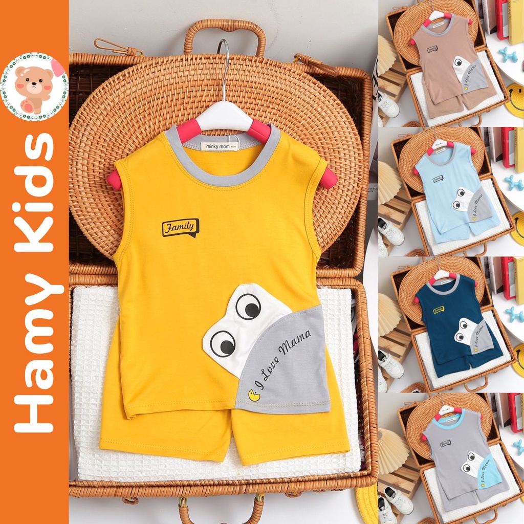 Bộ Ba Lỗ Minky Mom Chính Hãng Vải Thun Lạnh Hình Mắt Độc Đáo Cute Cho Bé Trai Bé Gái Từ 0-5 Tuổi Dưới 22kg - Hamykids