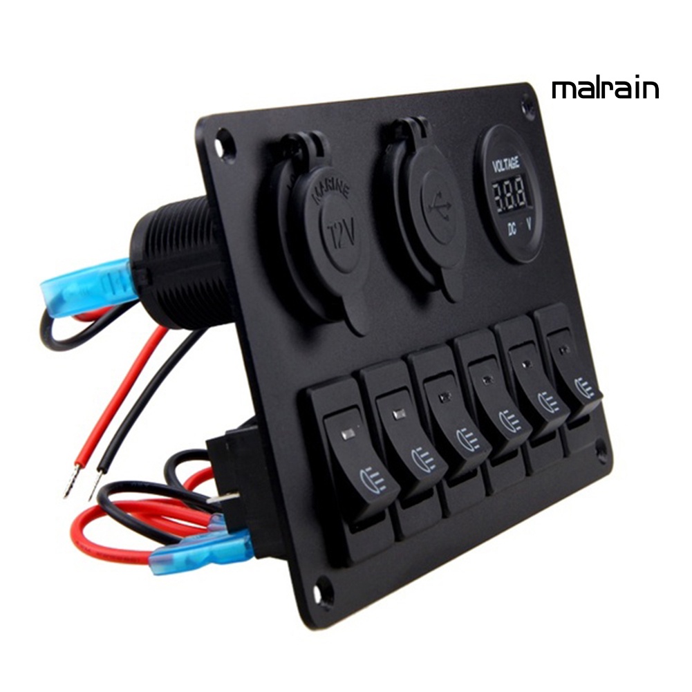Bảng Công Tắc Điều Khiển Hiển Thị Điện Áp 12-24V 6 Gang Cho Tàu Thuyền/Xe Hơi