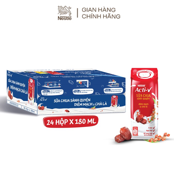 Thùng 24 Hộp Sữa Chua Nestlé Acti-V Diêm Mạch Đỏ và Chà Là 180ml/hộp