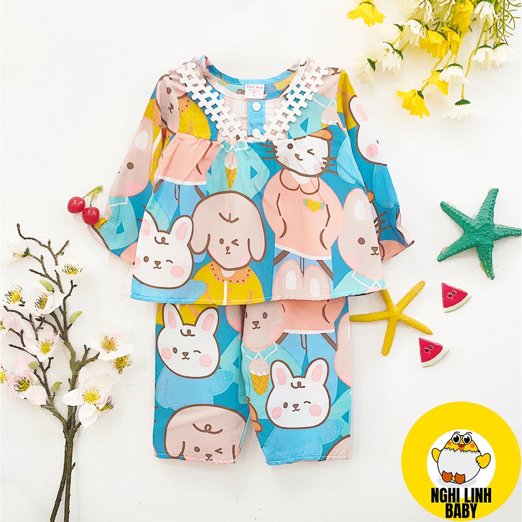 Đồ bộ dài tay bé gái, đồ tole bé gái size 7&8 mềm, mịn, thoáng  từ 14-15kg - Nghi Linh Baby