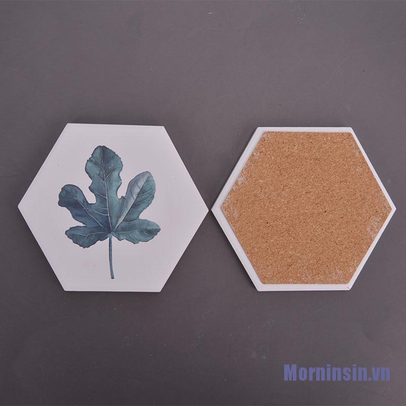 ༺๑Morninsin๑༻Plant Printing Ceramics Cup Pad Non-Slip Heated Mat Coffee Tea Drink Mat