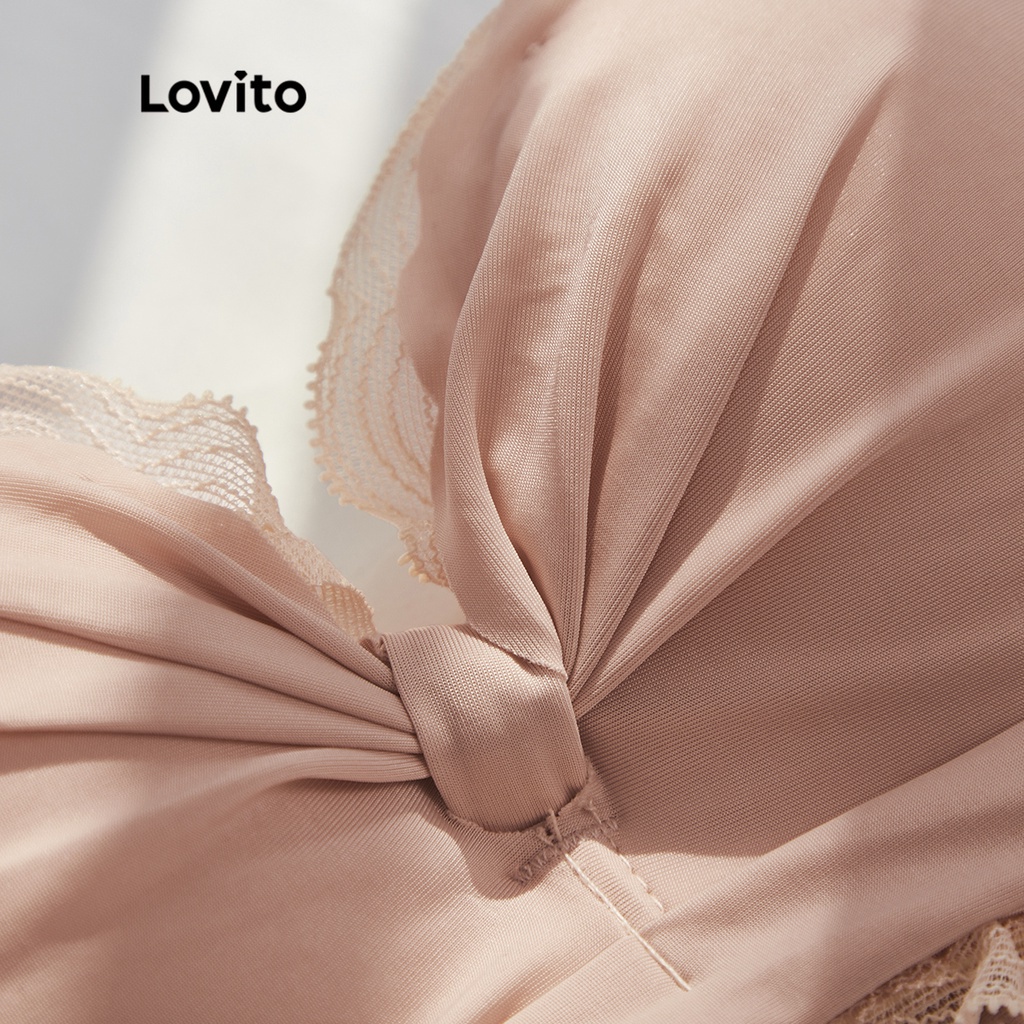 Áo ngực Lovito không gọng phối ren màu sắc tương phản L12078 (Hồng)