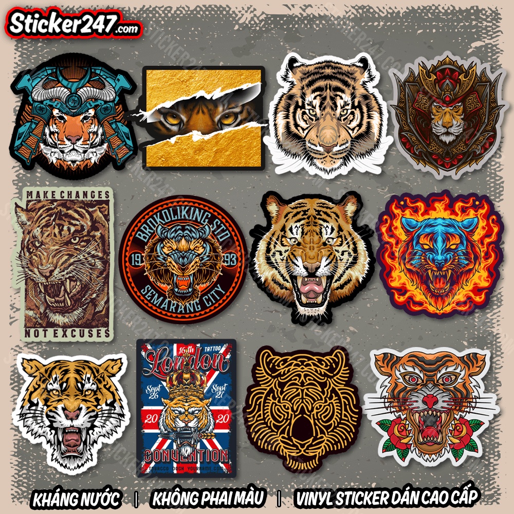 Sticker Con Hổ, Con Cọp Độc lạ 𝑭𝒓𝒆𝒆𝒔𝒉𝒊𝒑 chống nước, sticker dán mũ bảo hiểm, xe, vali, đàn, laptop, ván trượt, ipad