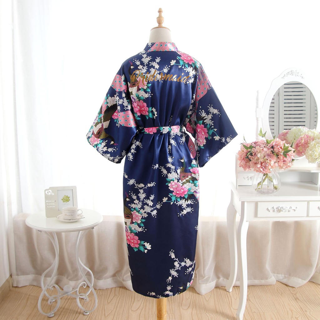 💖[HÀNG QUẢNG CHÂU, FREE SHIP TỪ 50K] 💖 Áo Choàng Lụa Pijama Dài Họa Tiết Khổng Tước Và Hoa | Kiểu Dáng Choàng Kimono..