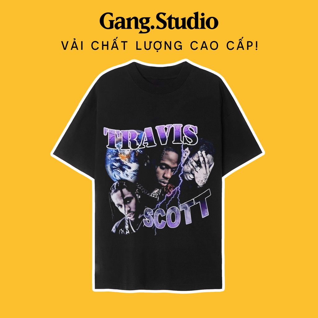 Áo thun Travis Scott Vintage Hiphop tay lỡ vải cao cấp phong cách nặng động, form siêu đẹp in hình R