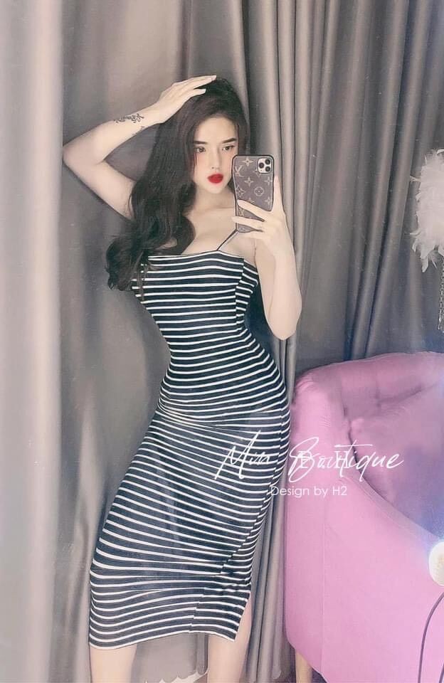 Váy maxi 2 dây vằn dáng dài sexy