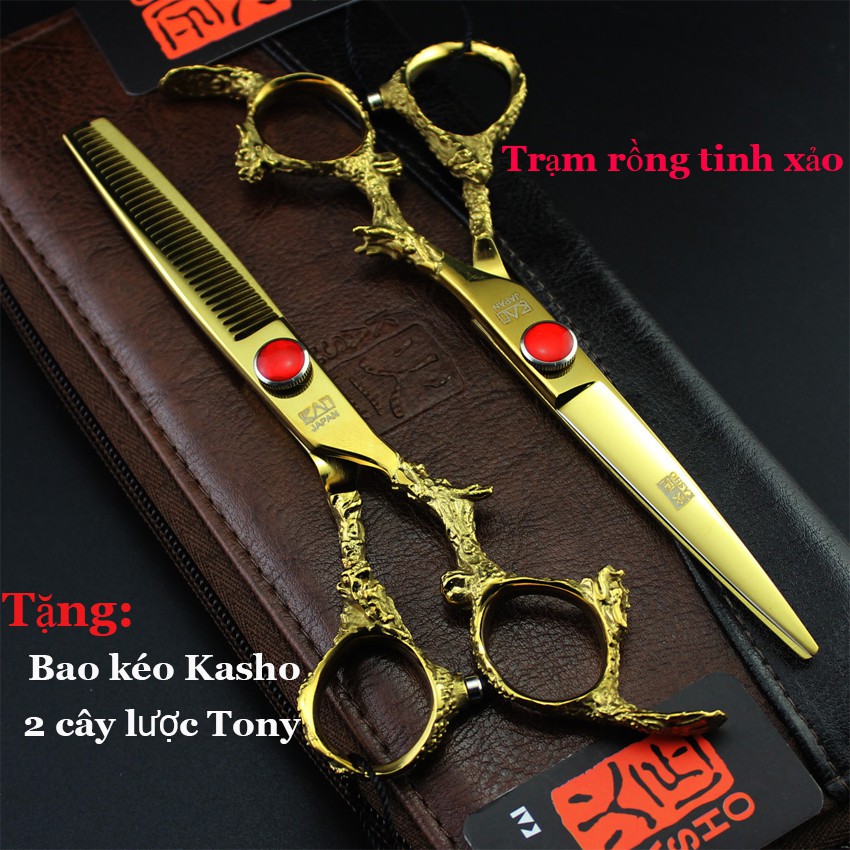 BỘ 2 KÉO KASHO VQ2 GOLD (MUA MỘT BỘ KÉO TẶNG BAO DA+LỌ DẦU+KHÓA KÉO +2 LƯỢC)