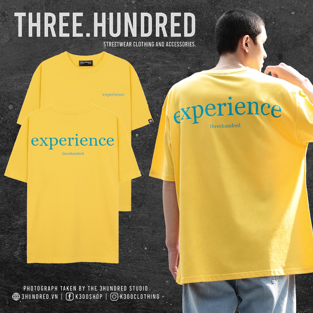 Áo Thun Vàng In Chữ Experience Màu Xanh Chất Liệu 100% Cotton Form Rộng Thoải Mái Unisex Nam Nữ