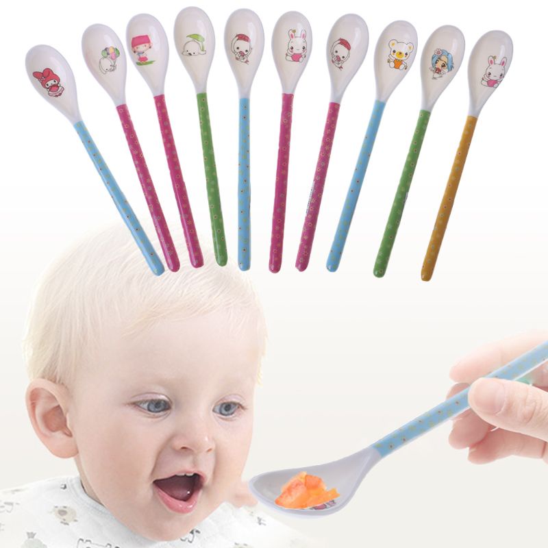 Muỗng Ăn Dặm Tay Cầm Dài An Toàn Không Độc Hại Họa Tiết Hoạt Hình Cho Bé Sơ Sinh