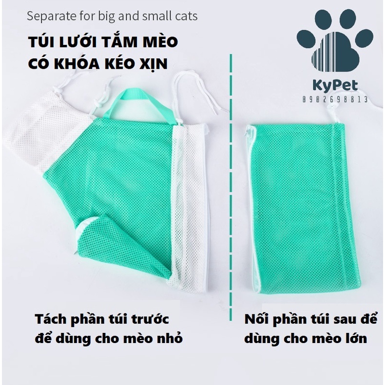 TÚI LƯỚI TẮM CHO MÈO CÓ KHÓA ĐIỀU CHỈNH KÍCH CỠ PHÙ HỢP Pet Grooming Bag