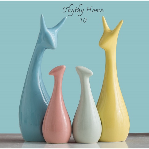 Gia Đình Nai Hươu |Tượng Sứ Hình Nai Và Hươu Trang Trí