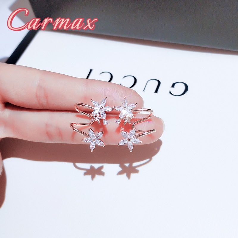 Đôi Bông Tai Mạ Vàng Hồng 18K Hình Bông Hoa Nạm Đá