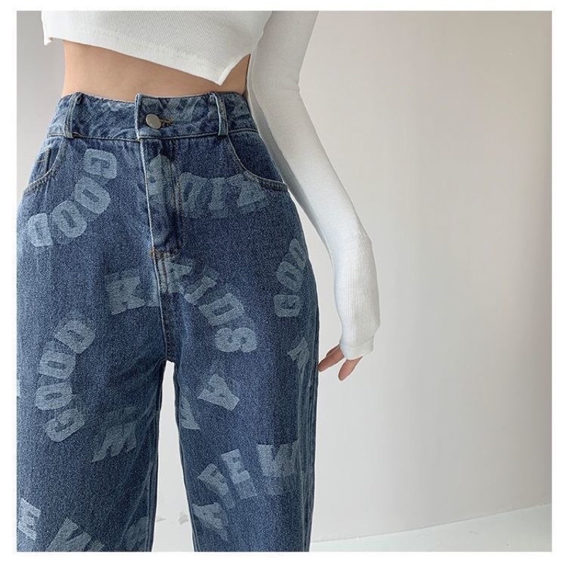 Quần Jean phối Hoạ tiết phong cách Hàn Quốc lên form tôn eo , tôn dáng | Quần Jeans Cạp Cao